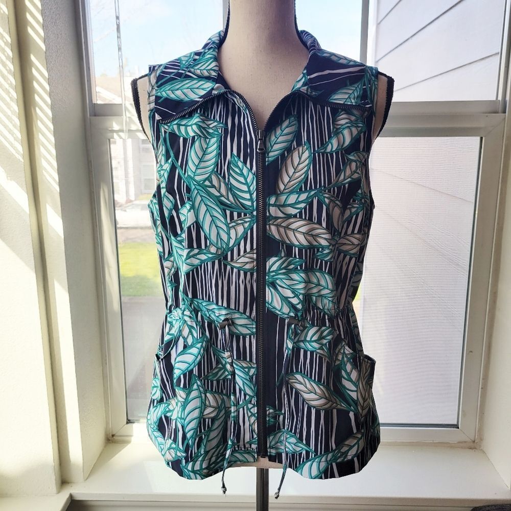 Weekends By Chico's Safari Leaf Print Drawstring Vest | 0